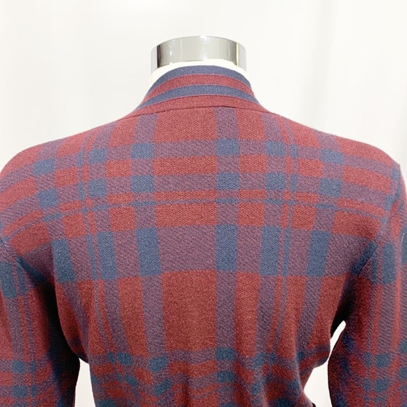 Ted Baker Maroon Red and Navy Blue Checkered Longline Belted Cardigan - Picture 8 of 15
